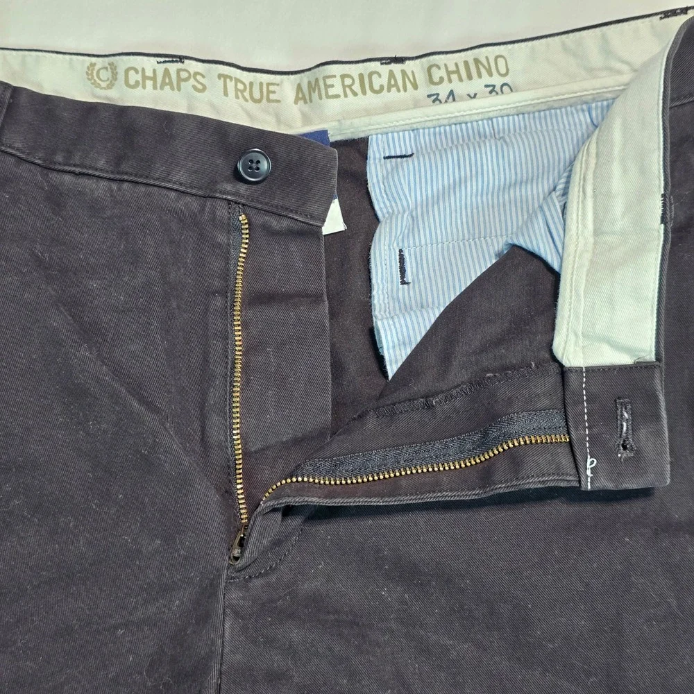 Chaps True American Chino Mens 34x30 Black 100% Cotton Straight Leg Pants A0286